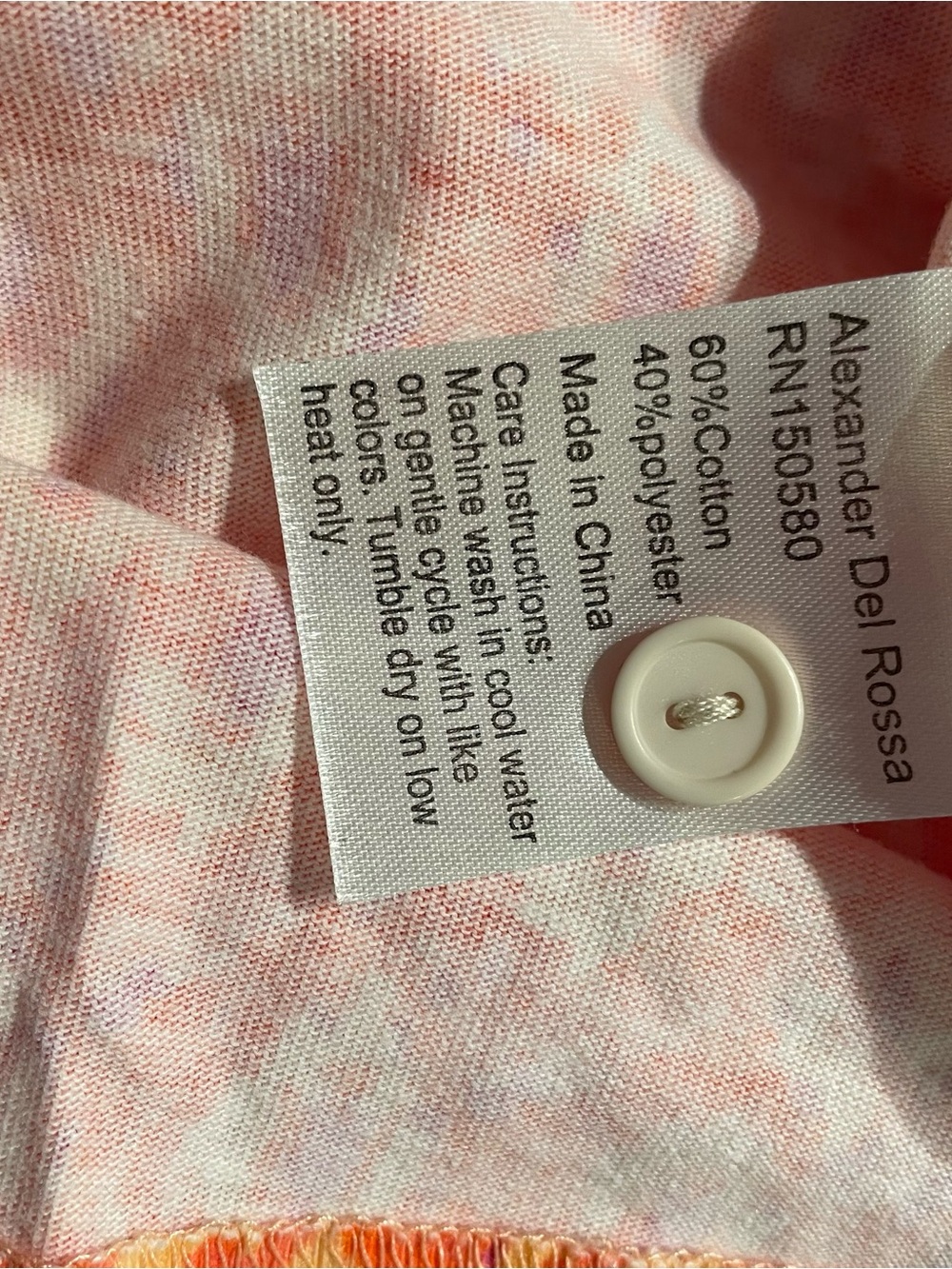 Alexander Del Rossa Pajama Top with White Piping Orange Pink Ikat Design Size 2X - Picture 10 of 10